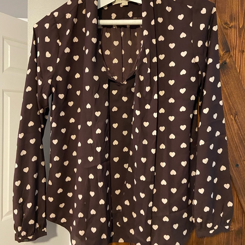 Brown Heart Pattern Blouse